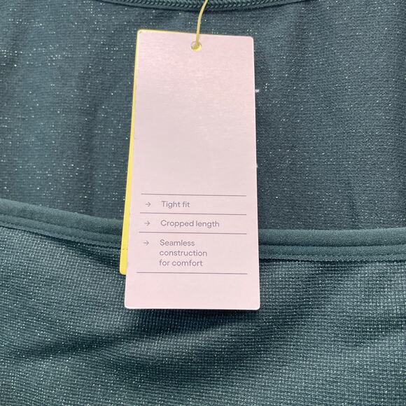 All In Motion Lurex Sparkle Shimmer Seamless Cropped Long Sleeve Top Green XXL - Picture 4 of 6